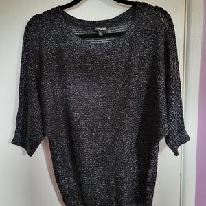 EXPRESS METALLIC TOP sz M, 3/4" sleeves, seems like Lg rayon, poly, metallic